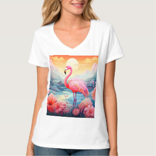 Tropical Flamingo with Flowers T-Shirt