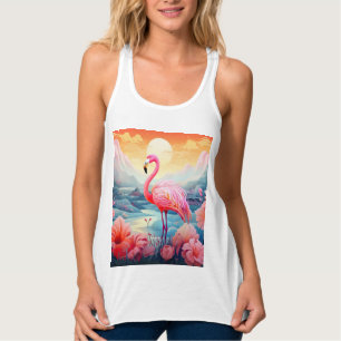 Tropical Flamingo with Flowers Tank Top