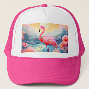 Tropical Flamingo with Flowers Trucker Hat