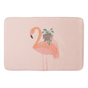 Tropical Flamingo with Potted Plant Hand Drawn Bath Mat