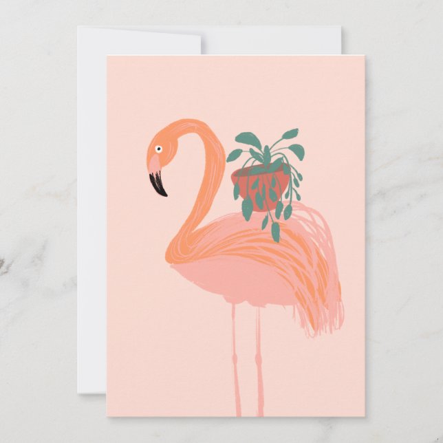 Tropical Flamingo with Potted Plant Hand Drawn    Invitation (Front)