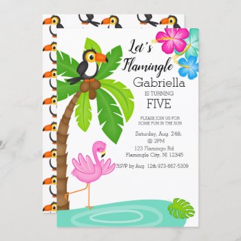 Tropical Flamingo With Toucan Birthday Invitation by kidsgalore at Zazzle