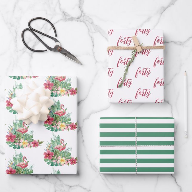 Tropical Flamingo  Wrapping Paper Sheets (Front)