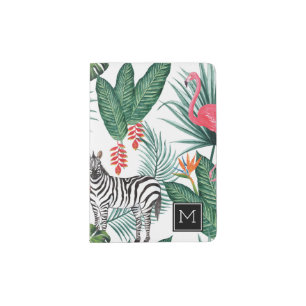 Tropical Flamingo & Zebra Add Your Initial Passport Holder