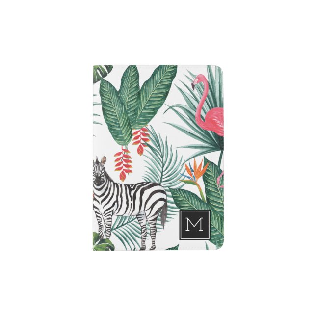 Tropical Flamingo & Zebra | Add Your Initial Passport Holder (Front)