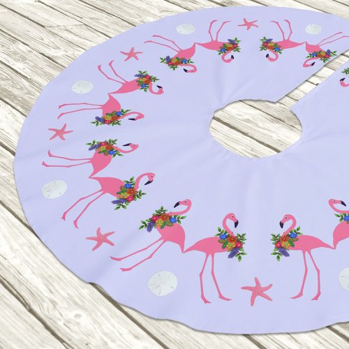 Tropical Flamingos All Around Lavender Christmas Brushed Polyester Tree Skirt