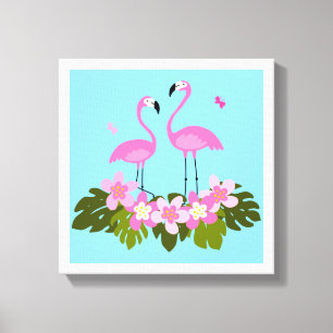 Tropical Flamingos and Floral Illustration Canvas Print