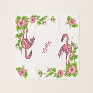 Tropical Flamingos and Flowers Chiffon Scarf