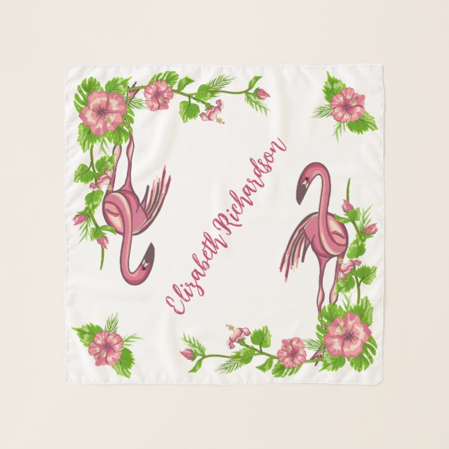 Tropical Flamingos and Flowers Chiffon Scarf (Front)