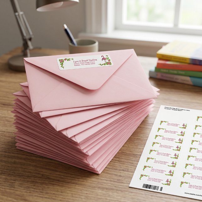 Tropical Flamingos and Flowers Mailing Label (Creator Uploaded)
