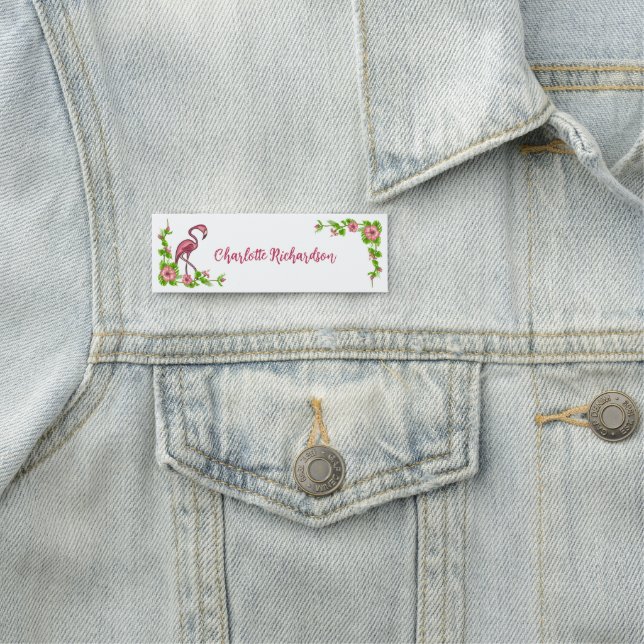 Tropical Flamingos and Flowers Name Tag (In Situ)