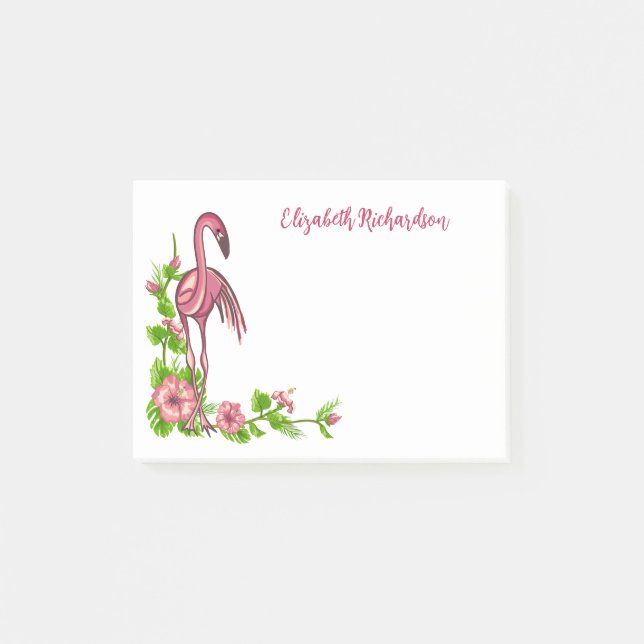 Tropical Flamingos and Flowers Post-It Notes (Front)