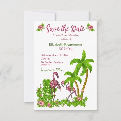 Tropical Flamingos and Flowers Save The Date Invit Invitation