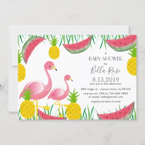 Tropical Flamingos Baby Shower Invitations
