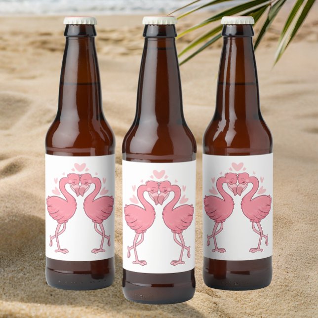 Tropical Flamingos Beach Cute Pink Summer Wedding Beer Bottle Label (Creator Uploaded)