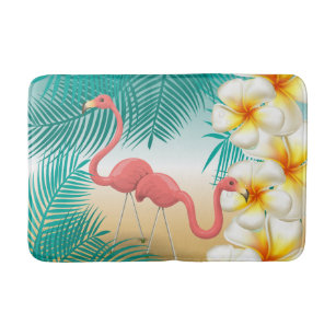 Tropical Flamingos Beach Paradise Bathroom Mat