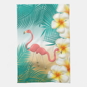 Tropical Flamingos Beach Paradise Kitchen Towel