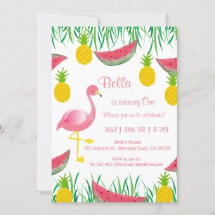 Tropical Flamingos Birthday Invitations