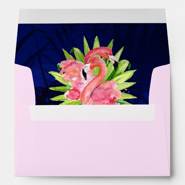Tropical Flamingos Blue Palm Leaf Envelopes (Back (Bottom))