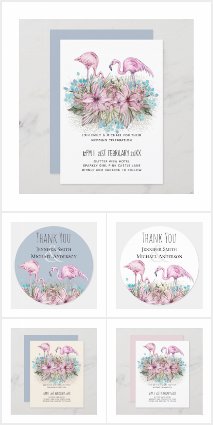 Tropical Flamingos Blue Pink Wedding Suite