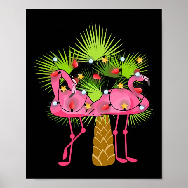 Tropical Flamingos Christmas Lights Hawaii Christm Poster (Front)