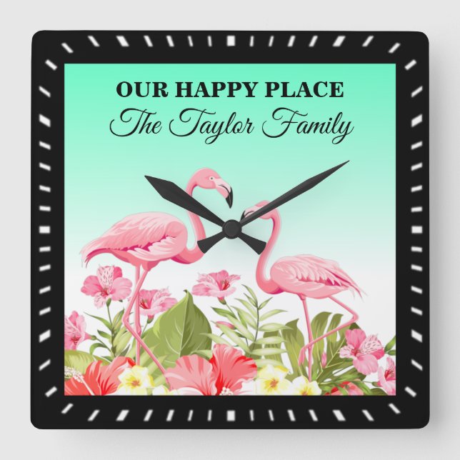 Tropical Flamingos Custom Event Template-32146 Square Wall Clock (Front)