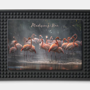 Tropical Flamingos custom name Bar Mat