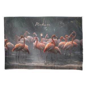 Tropical Flamingos custom name Pillow Case