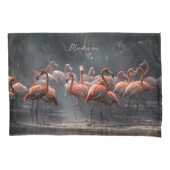 Tropical Flamingos custom name Pillow Case (Front)
