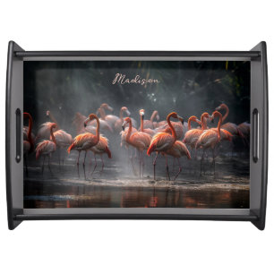 Tropical Flamingos custom name Serving Tray