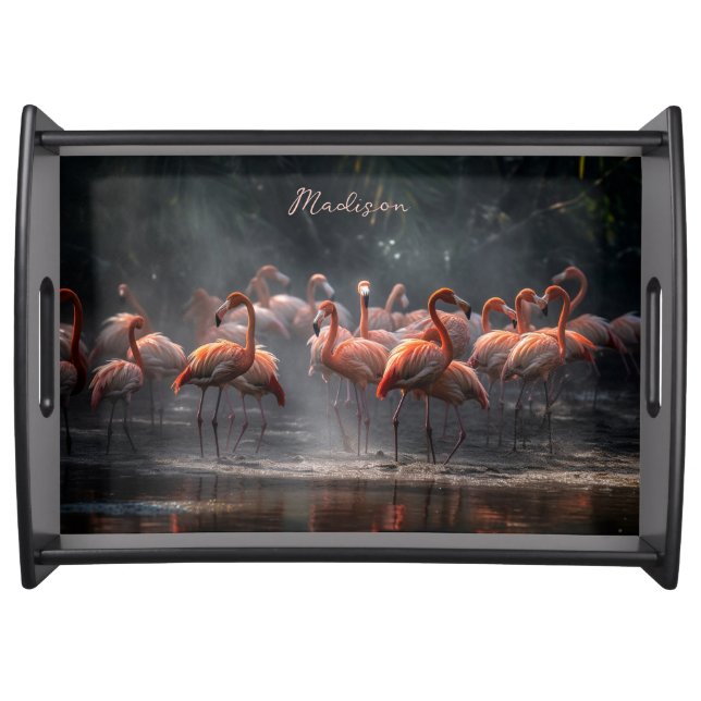 Tropical Flamingos custom name Serving Tray (Front)