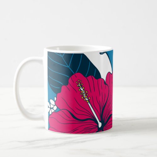 Tropical Flamingos Hibiscus Plumeria Background Coffee Mug