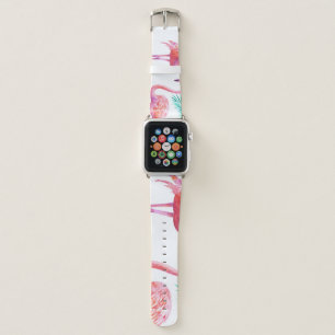 Tropical Flamingos: Orchids Watercolor Seamless. Apple Watch Band