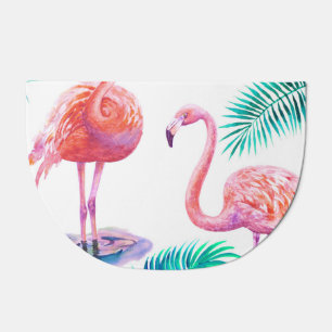Tropical Flamingos: Orchids Watercolor Seamless. Doormat