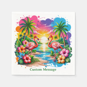 Tropical Flamingos Paradise Sunset Personalized Napkins