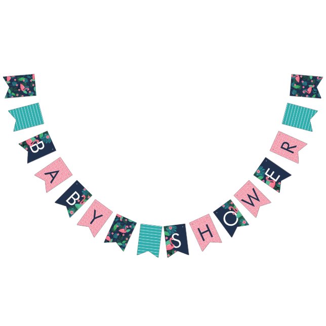 Tropical Flamingos - Pink & Blue - Baby Shower Bunting Flags (All)