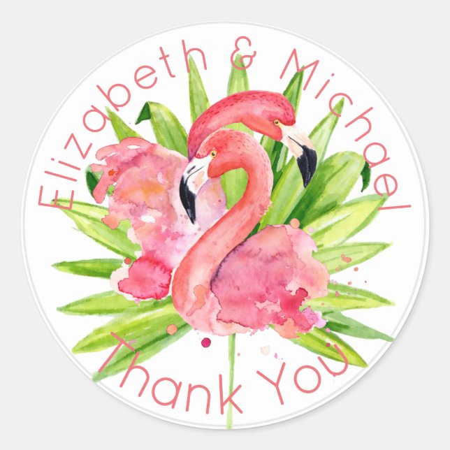 Tropical Flamingos Pink Thank You Favor Packaging Classic Round Sticker (Front)