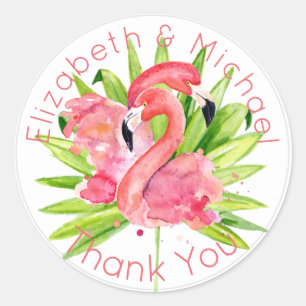 Tropical Flamingos Pink Thank You Favor Packaging Classic Round Sticker