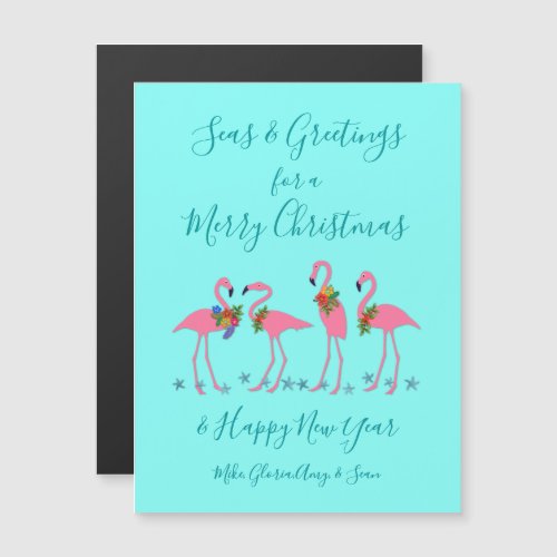 Tropical Flamingos Seas n Greetings Magnetic Cards