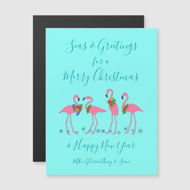 Tropical Flamingos Seas n Greetings Magnetic Cards (Front/Back)