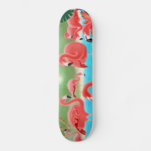 Tropical Flamingos Skateboard Deck (Front)