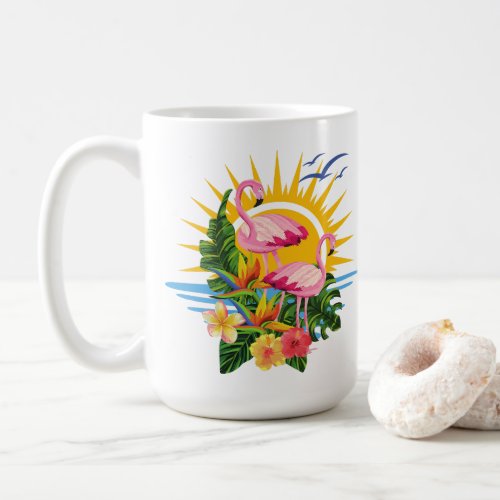 Tropical Flamingos Sunshine and Flowers Coffee Mug