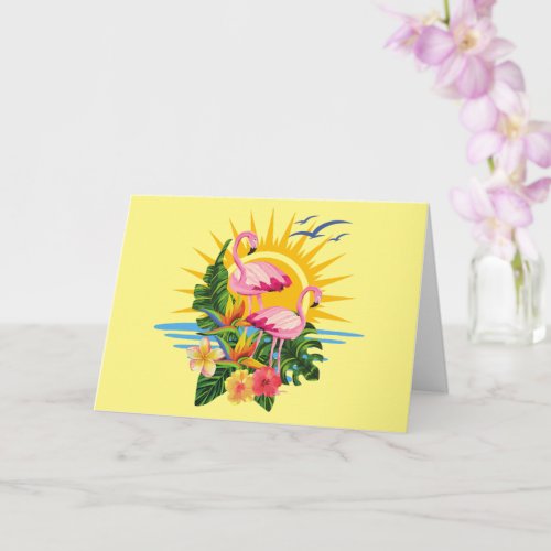 Tropical Flamingos Sunshine and Flowers Greeting  Card