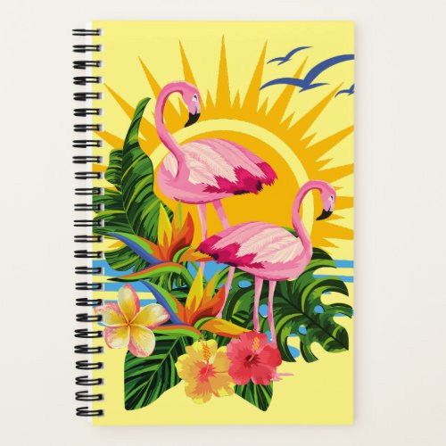 Tropical Flamingos Sunshine and Flowers  Notebook