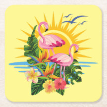 Tropical Flamingos Sunshine and Flowers