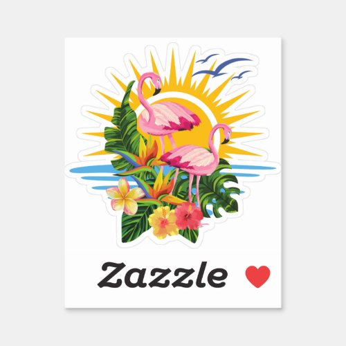 Tropical Flamingos Sunshine and Flowers Vinyl Sticker