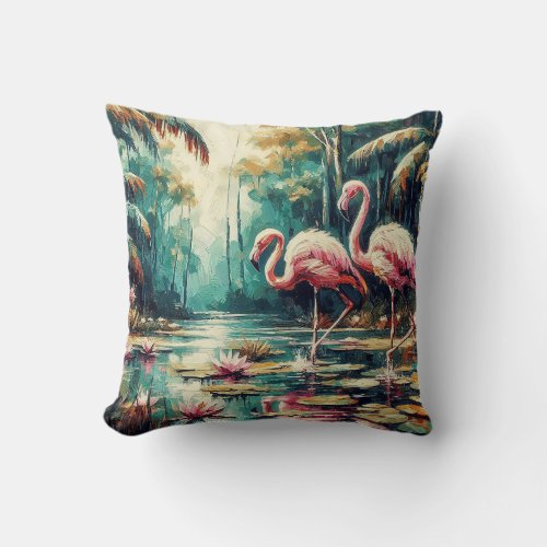 Tropical Flamingos Throw Pillow