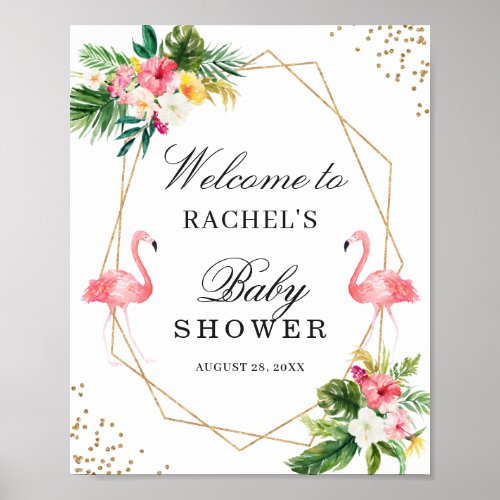 Tropical Flamingos Twin Girls Baby Shower Sign