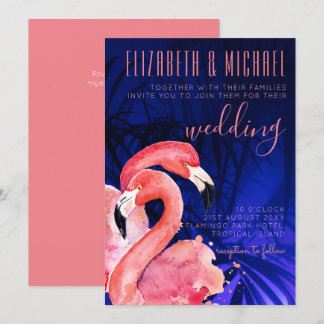 Tropical Flamingos Wedding Invitation Pink Blue
