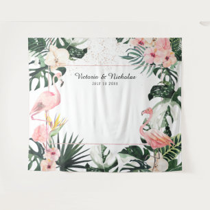 Tropical Flamingos Wedding Photo Booth Backdrop